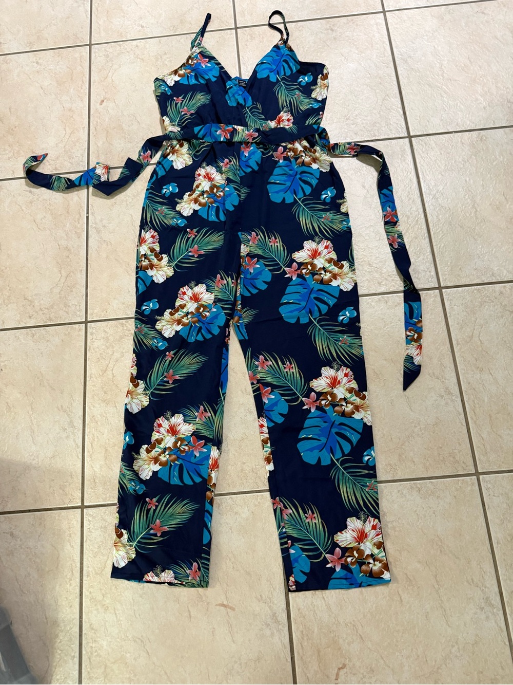 SHEIN tropical pants romper sz L